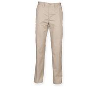 Henbury Mens 65/35 Flat Fronted Chino Trousers (34R) (Stone)