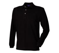 Henbury Mens BLUE or BLACK Long Sleeve Cotton Piqu Polo Shirt