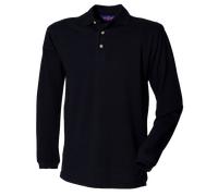 Henbury Mens BLUE or BLACK Long Sleeve Cotton Piqu Polo Shirt