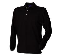 Henbury Mens BLUE or BLACK Long Sleeve Cotton Piqu Polo Shirt