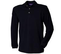 Henbury Men's Classic Plain Long Sleeve Cotton Polo Shirt in Navy | Size: Large Henbury Navy L