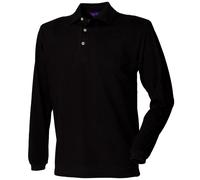 Henbury Men's Classic Plain Long Sleeve Cotton Polo Shirt in Black | Size: Large Henbury Black L