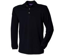 Henbury Mens Classic Plain Long Sleeve Cotton Polo Shirt (L) (Navy)