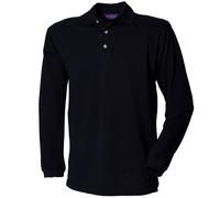 Henbury Mens Classic Plain Long Sleeve Cotton Polo Shirt (2XL) (Navy)