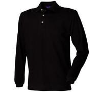 Henbury Mens Classic Plain Long Sleeve Cotton Polo Shirt (XL) (Black)