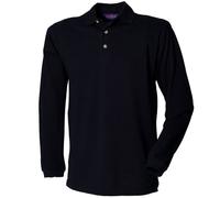 Henbury Mens Classic Plain Long Sleeve Cotton Polo Shirt (XL) (Navy)