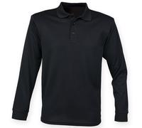 Henbury Mens Long Sleeve Polo Shirt RW4751 - Coolplus Moisture Wicking - S Black