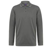 Henbury Mens Coolplus Moisture Wicking Long Sleeve Polo Shirt (L) (Charcoal Grey)