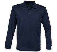 Henbury Mens Coolplus Moisture Wicking Long Sleeve Polo Shirt (M) (Navy)