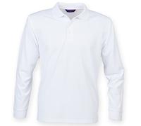 Henbury Mens Coolplus Moisture Wicking Long Sleeve Polo Shirt (S) (White)