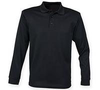 Henbury Mens Coolplus Moisture Wicking Long Sleeve Polo Shirt (XL) (Black)