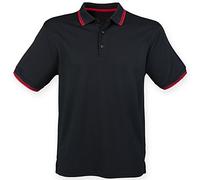 Henbury Mens Coolplus Moisture Wicking Short Sleeve Polo Shirt (L) (Black/Red)