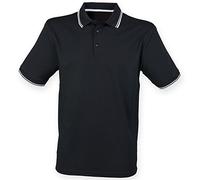 Henbury Mens Coolplus Moisture Wicking Short Sleeve Polo Shirt (S) (Black/White)