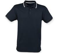 Henbury Mens Coolplus Moisture Wicking Short Sleeve Polo Shirt (XL) (Navy White)