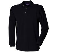 Henbury Men's Pique Long-Sleeved Polo Shirt in Black | Size: Medium Henbury Black M
