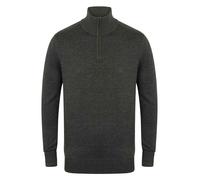 Henbury Warm Plain BLACK or BLUE Cotton Mix Zip Neck Knitted Sweater Jumper