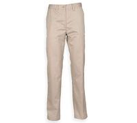 Henbury Womens 65/35 Flat Fronted Chino Trousers Stone 12/L