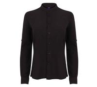 Henbury Women's Antibacterial Mandarin Collar Roll Sleeve Shirt in Black | Size: 2XL Henbury Black 2XL