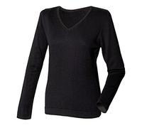 Henbury Womens/Ladies 12 Gauge Fine Knit V-Neck Jumper/Sweatshirt (2XL) (Black)