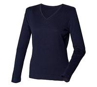 Henbury Womens/Ladies 12 Gauge Fine Knit V-Neck Jumper / Sweatshirt (S) (Navy)