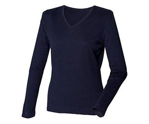 Henbury Womens/Ladies 12 Gauge Fine Knit V-Neck Jumper/Sweatshirt (XL) (Navy)