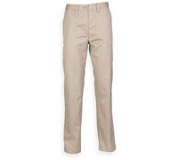 Henbury Womens/Ladies 65/35 Flat Fronted Slim Fit Chino Work Trousers (Small x Regular) (Stone)