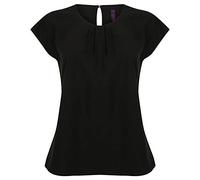 Henbury Womens/Ladies Pleat Front Short Sleeve Top (M) (Black)