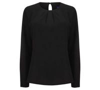 Henbury Women's Pleat Front Long Sleeve Blouse with Keyhole Back