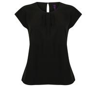 Henbury Women's pleat front short sleeve blouse H597 - Womens