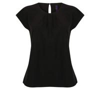 Henbury Women's Pleat Front Short Sleeve Blouse with Keyhole Back