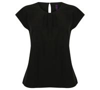 Henbury Women's Pleat Front Short Sleeve Top in Black | Size: Large Henbury Black L