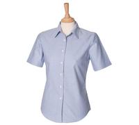 Henbury Women's Short Sleeve Oxford Shirt Classic Fit Wrinkle Resistant Cotton