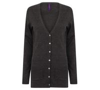 Henbury Women's V Button Cardigan Fine Knit Pearlized Buttons Feminine Fit