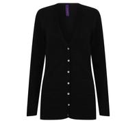 Henbury Women's V Button Cardigan Fine Knit Pearlized Buttons Feminine Fit