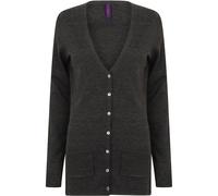 Henbury Women's V-Neck Button Fine Knit Cardigan in Grey | Size: Medium Henbury Grey M