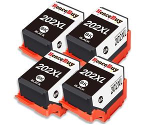 HenceBuy 202XL Black Ink Cartridges Compatible for Epson 202 XL Multipack for Epson Expression Premium XP-6100 XP-6105 XP-6000 XP-6005 XP-6001 XP6100 XP6105 XP6000 XP6005 Printer (4 Black)