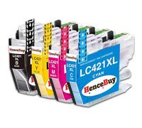 HenceBuy LC421XL Ink Cartridges for Brother LC421 XL LC-421XLVA Multipack Compatible with Brother DCP-J1050DW DCP-J1140DW MFC-J1010DW Inkjet Printer, Black Cyan Magenta Yellow (High Yield)