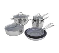 HENCKELS Clad H3 10-pc Induction Ceramic Nonstick Pot and Pan Set, Stainless Steel, Durable and Easy to Clean
