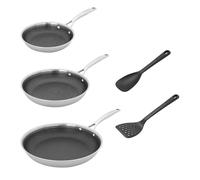 HENCKELS Paradigm 5-pc Frying Pan and Silicone Utensil Set, Nonstick, 3-ply Stainless Steel