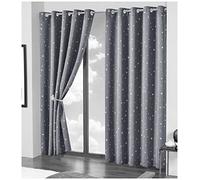 Hendem. Blackout Glow in The Dark Pair Curtain Ring Top Thermal Insulated Energy Saving Girls Boys Children Eyelet Curtains (Stars Silver, 46" x 72")
