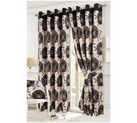 Hendem Tradings® Ring Top Curtains Thick Poly-Cotton Floral Print Eyelet Lined Pair Curtain (Isla Poppy Black, 46" x 90")