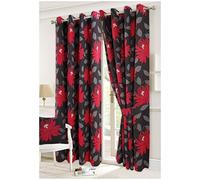 Hendem Tradings® Ring Top Curtains Thick Poly-Cotton Floral Print Eyelet Lined Pair Curtain (Seren Black, 46" x 72")