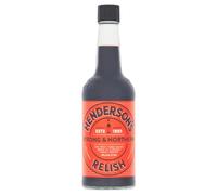 Henderson's Relish. An alternative to Worcestershire Sauce. A Spicy, Gluten Free Sauce. Plant Based Ingredients. Suitable for Vegans/Vegetarians. 284ml bottle.