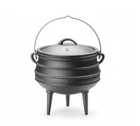 HENDI Olla de hierro fundido, olla sudafricana con 3 patas, caldero de brujas, con tapa y asas, para uso en fuego abierto, potjie, horno holandés, hervidor de brujas, 6L, ø245x(H)280mm,