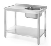 HENDI Single sink right with shelf, for self-assembly, adjustable feet on square profile, right sink, 800 x 600 x (H) 850 mm, stainless steel AISI 304