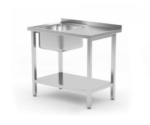 HENDI Single Sink with Shelf for Self-Assembly Adjustable Feet Basin Size: 400 x 400 x 250 mm Drain Diameter 55 mm Opening for Taps Diameter 30 mm 800 x 600 x (H) 850 mm Stainless Steel