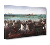 Hendrick Cornelisz Vroom Battle of Haarlemmermeer Classic Painting Canvas Wall Art Print Ready to Hang, Framed Picture for Living Room Bedroom Home Office Décor, 30x20 Inch (76x50 cm)