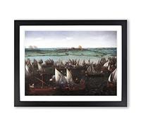 Hendrick Cornelisz Vroom Battle of Haarlemmermeer Classic Painting Framed Wall Art Print, Ready to Hang Picture for Living Room Bedroom Home Office Décor, Black A4 (34 x 25 cm)