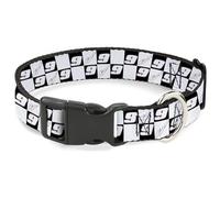 Hendrick Motorsports Pet Collar, Dog Collar Plastic Buckle, HMS Autograph and Checker Logo Black White Blue, 13 to 17 Inches 1.5 Inch Wide