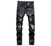 HENGAO Men's Cargo Jeans Slim Fit Stretch Regular Fit Denim Pants, 1755 Black, 42